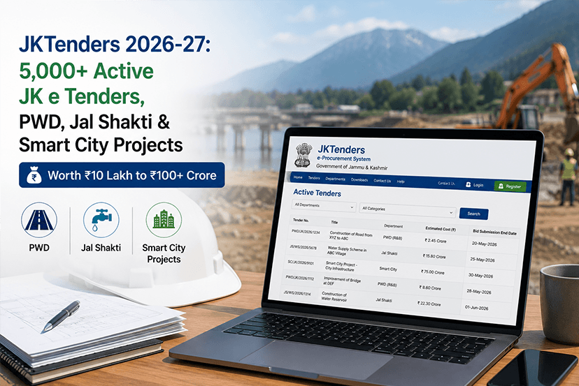 JKTenders 2026-27: 5,000+ Active JK e-Tenders, PWD, Jal Shakti and Smart City Projects Worth ₹10 Lakh to ₹100+ Crore - TenderShark